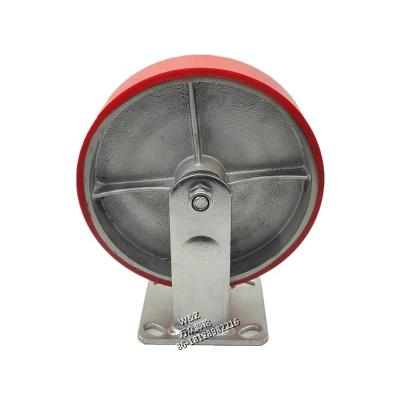 China 8 Inch 200mm Flat Freestanding Fixed Caster / High Strength Cast Iron POLYURETHANE Caster / PU Casters And Wheels for sale