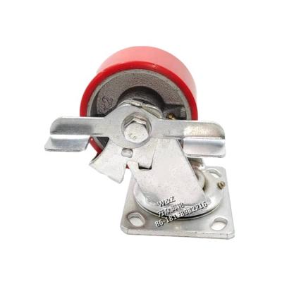 China 4 Inch 100 Mm Flat Free Brake Swivel Side Caster / Cast Iron Heavy Duty High Strength POLYURETHANE Caster / PU Casters & Wheels #340100SB for sale