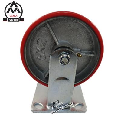 China 6 Inch Free Flat 150 Mm Fixed Caster / Cast Iron Heavy Duty High Strength POLYURETHANE Caster Red Casters And PU Wheels Caster / Good Qualities for sale