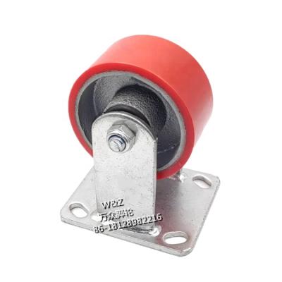 China 4 Inch 100mm Flat Free Fixed Caster / Heavy Duty High Strength Cast Iron POLYURETHANE Caster / Good Price Cast PU Caster Wheels#340100FX for sale