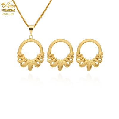 China Romantic Ladies Europe 24Caret India Gold Plated 1 Please Order Setting Invisible Diamond With Cubic Zircon Initial Earring And Necklace Set for sale