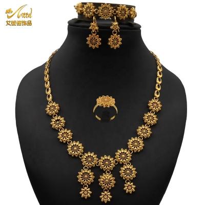 China Factory direct romantic hot sale price24k gold plated women earrings and necklace jewelry set for sale