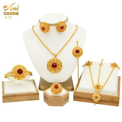 China Traditional Elegant Romantic Non Tarnish Islamic Wedding 24k Gold Plated Jewelry Sets For Bridal for sale