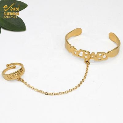 China Baby's 24K Cuff Bracelet and Romantic Gold Plated Ring Jewelry Carved My Baby Cuff Bracelets Bangles for Baby and Kids for sale