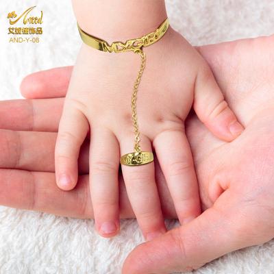 China Beautiful Romantic Baby Jewelry Custom Gold Plated Metal Engraved MY Girl Baby Cuff Bracelets Bangles With Ring For Kids And Babies for sale