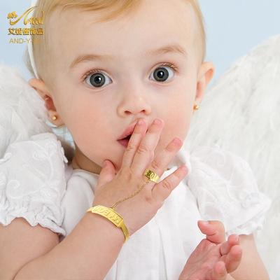 China Romantic Baby Rings Bracelets Personalized Jewelry 24K Gold Plated Children Baby Bracelet Chinese Spanish Chain Name For Baby for sale