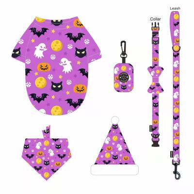 China Good Price Padded Pet Supplies Halloween Holiday Adjustable Dog Harness Leash Collar Set Sublimation Style Pets Harness for sale