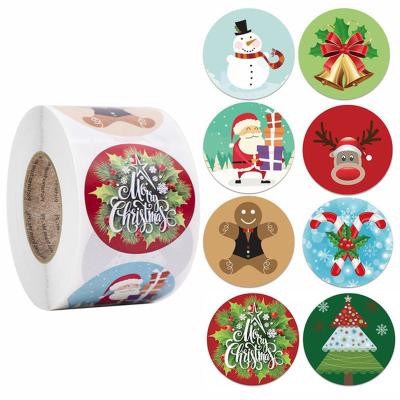 China Waterproof Christmas Pattern Logo Printing Label Sticker Round Packaging Label Adhesive Sticker Thank You Sticker for sale