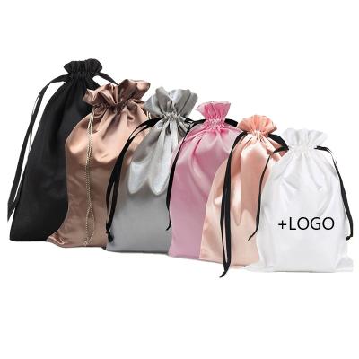 China Recyclable Custom Satin Bags Printed Soft Satin Gift Wrap Pouch Drawstring Satin Hair Bag With Logo for sale