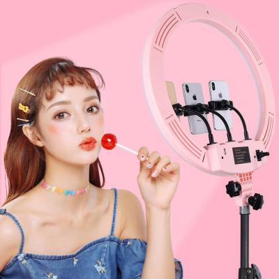 China Aluminum Alloy + ABS 18 Inch 2.1m Tripod +3 Phone Holders 18 Led Selfie Ring Lights For Live Stream Makeup YouTube Video Photography for sale