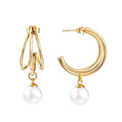 China Fashion Gold Plated Fashion Jewelry Stainless Steel Freshwater Pearl Earring For Lady for sale