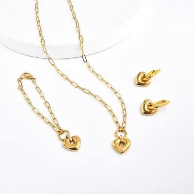 China Fashionable Heart Pendant Jewelry Set High Quality Valentines Day Gift Gold Plated Stainless Steel Necklace For Lady Gift for sale