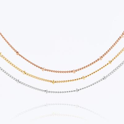 China Popular Trendy Thin Restrictor Chain With Half Rolo 2.0mm Half Ball Beaded Necklace 16 Inch 18 Inch 20 Inch Gold Silver Necklace For Ladies for sale