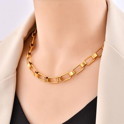 China FASHIONABLE Chunky 2.0mm Width 18K Gold Plated Thick Stainless Steel Choker Necklace Paperclip Necklace for Men and Women for sale