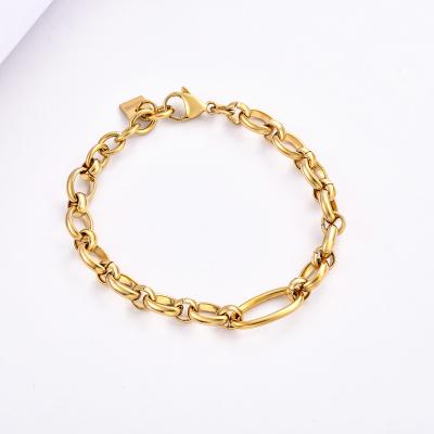 China Hiphop Simple Handmade Stainless Steel 14K 18K Gold Plated Bracelet Charm Jewelry For Lady Jewel Fashion Design for sale