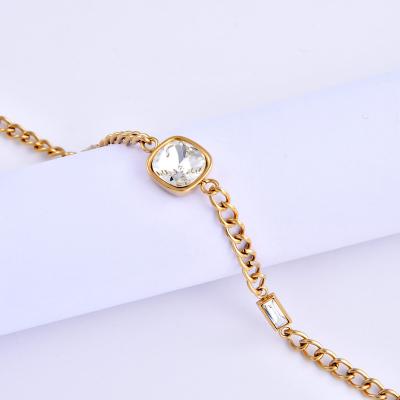 China Wholesale Hiphop Fashion Stainless Steel Gold Plated Jewelry Bracelet With Cubic Zircon Charm Pendant Jewelry Set for sale