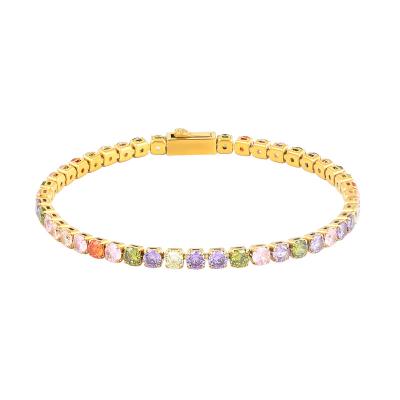 China TRENDY Gold Plated Stainless Steel Colorful Iced Out Rainbow To Color Cubic Zircon Tennis Bracelet For Gift for sale