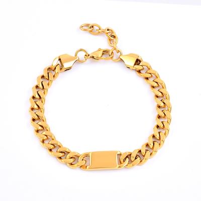 China Custom Jewelry Wholesale Link Chain Bracelet Fashion Stainless Steel 14K 18K Gold Plated Limit Cuban Chain Bracelets for sale