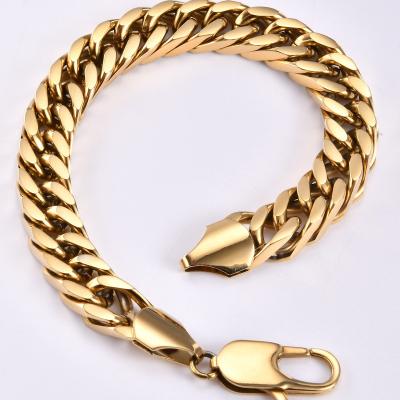 China Punk Gold Plated Stainless Steel Restriction Chunky Link Chain Bracelet Miami Cuban Bracelet for Men and Women Hip Hop for sale