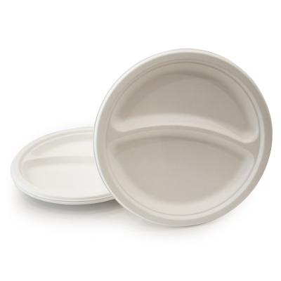 China 2 Compartment Minimalist Biodegradable Round Bagasse Dishes And Dishes Compostable Sushi Dish for sale