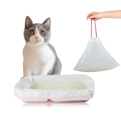 China Biodegradable Waste Stored Eco Friendly Disposable Elastic Band Pet Poop Bag Waste Drawstring Cat Litter Liner Bag for sale