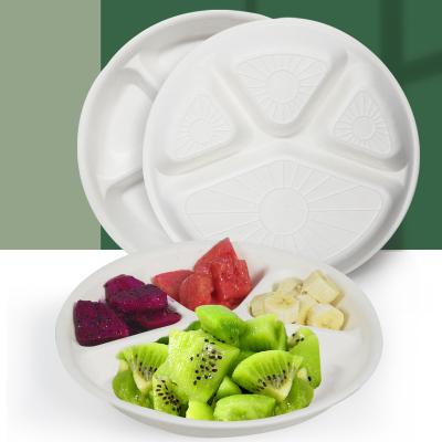 China CLASSIC Four Grids Plate Biodegradable Dinnerware Disposable Round Dish Wholesale for sale