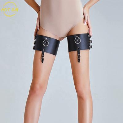 China Sexy Black Leather Body Chain Thigh Leg ALLOY Harness Restraint Belt Belly Chains Rave Nightclub Party Prom Body Chain Accessories for sale