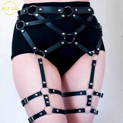 China ALLOY Women Leg Harness Caged Leg Garter Harajuku Waist PU Leather Leg Garters Cincher Leg Thigh Holster Cage Adjustable Belt Women for sale