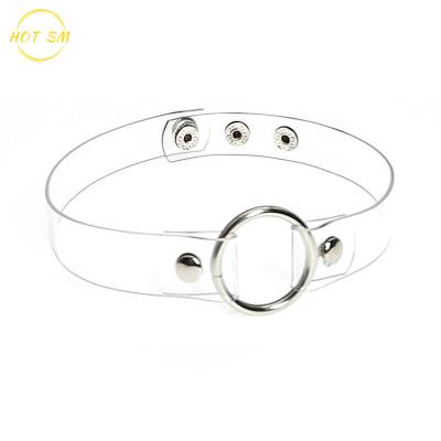 China Cosplay or Role Playing PU Transparent Leather Necklace Metal Choker Adjustable Round Ring PU Fashion Jewelry PU Choker for sale