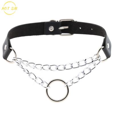 China Decoration choker necklace round leather ring shape choker gothic chokers choker necklaces punk rock round metal ring chain pu chain choker for sale