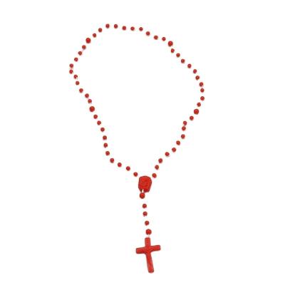 China Factory Direct Hot Sale Overseas Religious Christian Cross Rosary Necklace Fluorescent Thread Bead Jewelry Catholic Plastic Necklace for sale