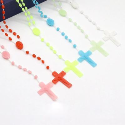 China Source Religious Overseas Manufacturers Supply Jesus Christ Catholic Religious Cross Fluorescent Rosary Jewelry Plastic Necklace for sale