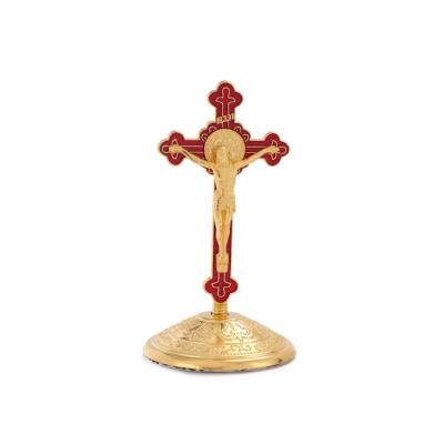 China St Benedict Cross Color Enamel Europe Stain Christian Jesus Metal Crafts Desktop Ornaments Gift Catholic Supplies for sale