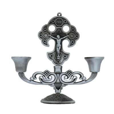 China Religious activities factory direct sales of the Catholic holy relics of Christ Jesus a variety of antique zinc alloy cross metal double head candle holder for sale