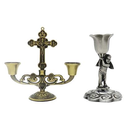 China Antique Zinc Alloy Cross Symmetrical Candle Holder Christ Jesus Object Prayer Activities Twelve Church Religious Catholic Saints for sale