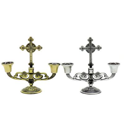 China Holy Spirit Christ Jesus Holy Relic Peace Dove Activities Metal Zinc Alloy Cross Double Head Candle Holder Antique Catholic Religious Holy Spirit for sale