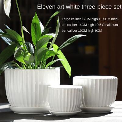 China Farmhouse factory direct sales ceramic flower pot with container large green three-piece succulent orchid tray radishes creative pot for sale