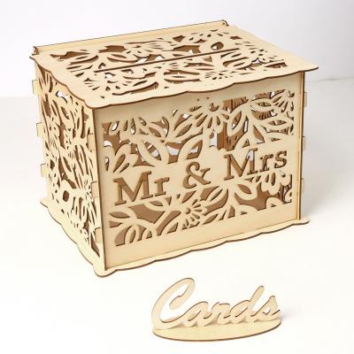 China Nautical Hot Sale DIY Flower Wedding Supplies Business Card Wooden Box Sign-in Box Wooden Wedding Card Box for sale