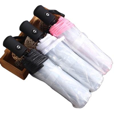 China Clear Windproof Men Folds 8 Rib Rainproof Transparent Umbrella Gift Compact Fully Automatic Three Umbrellas Women Umbrellas Eco-Friendly for sale