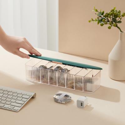 China ALQ Eight-grid Dustproof Desktop Storage Box Data Cable Stored Transparent Storage Box With Cover for sale