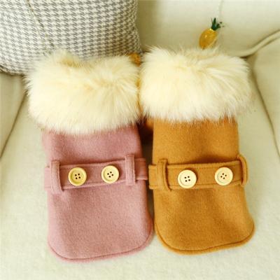 China Sustainable New Hot Pet Clothes Coat Pet Coat Large Lightweight Luxury Fur Collar Woolen Fabric for sale