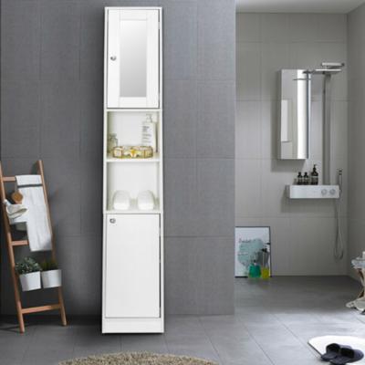 China Entryway Kitchen Living Room Bathroom Slim Wood Storage Unit Eco - Friendly White Floor Storage Cabinet for sale