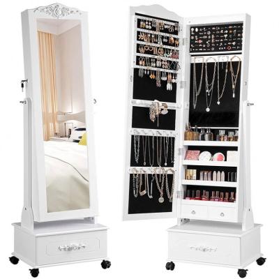 China (Other) Luxury Customized Adjustable Wooden Jewelry Cabinet Jewelry Storage Mirror Cabinet for sale