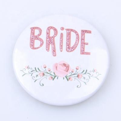 China Custom Printed Party Novelty Products Wedding Party Novelty Products Rose Flower Pattern Bachelorette Party Metal Bride Badge for sale