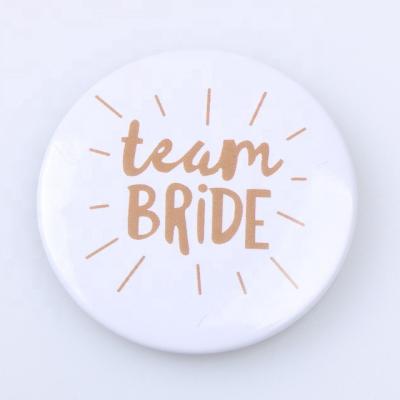 China Team Bride Printing Custom Pin Safe Gold Badge White Round Pin Button Badge Metal Badge Backs Pin for sale