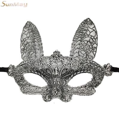 China Special Exquisite Hot Stamping Colorful Party Mask Holiday Lace Eye Mask Party Supplies Rabbit Mask for sale