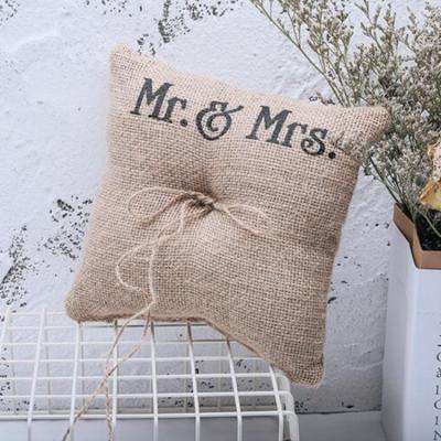 China Linen pillow European and American wedding ring lace wedding lace pillow letter MR&MRS pillow ring bearer supplies 20*20cm eco-friendly material for sale