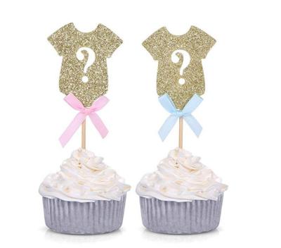 China Disposable Eco-Friendly Clothes Question Mark Cake Insert Card Boy Girl Gender Revealed Dessert Decoration Card Insert Sign Cupcake for sale