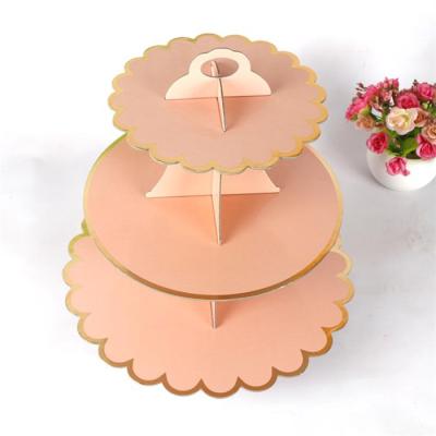 China Eco-friendly Materials Wholesale Three Layer Gold Dessert Stand Birthday Grade Paper Cake Stand For Event Party Cupcake Stand for sale