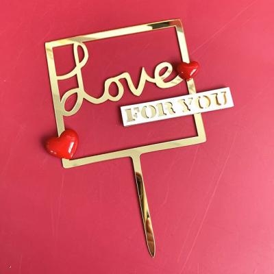 China Best Price Funny Valentine Day Gift Acrylic Birthday Wedding Cake Topper Gold Cute Soft Eco-Friendly Disposable Love Topper for sale